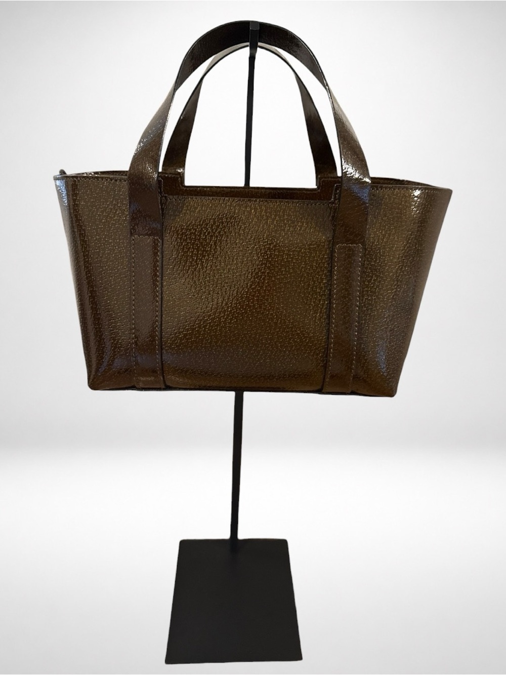 Gucci Authentic Vintage Brown Glossy Patent Leather Tote Hand Shoulder Bag - Picture 3 of 16